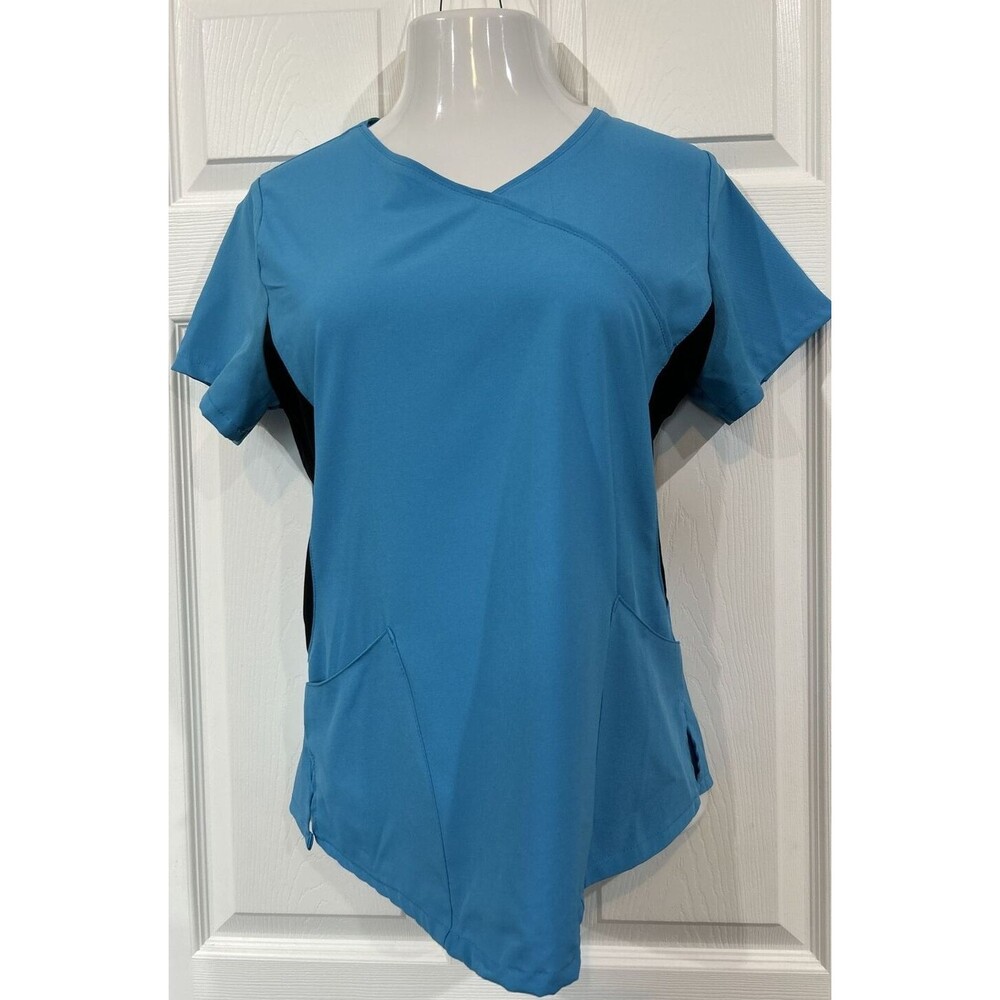 Revel Scrub Top Womens Nursing Clothes Crossover Front Stretch Blue M